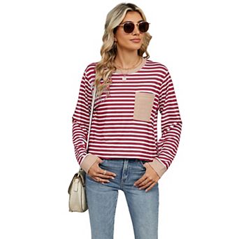 Women Striped Color Block Oversized Sweatshirt Crew Neck Long Sleeve Shirt Loose Pullover Top