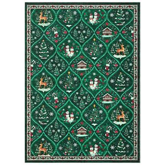 Christmas Rug Santa Reindeer Holiday Accent Rug Non-Slip Non-Shedding Thin Washable Xmas Carpet