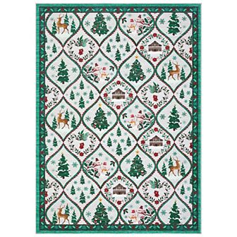Christmas Rug Santa Reindeer Holiday Accent Rug Non-Slip Non-Shedding Thin Washable Xmas Carpet