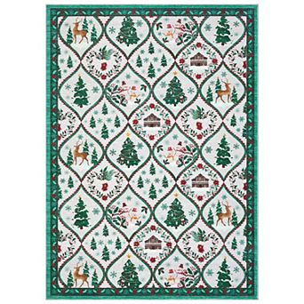 Christmas Rug Santa Reindeer Holiday Accent Rug Non-Slip Non-Shedding Thin Washable Xmas Carpet