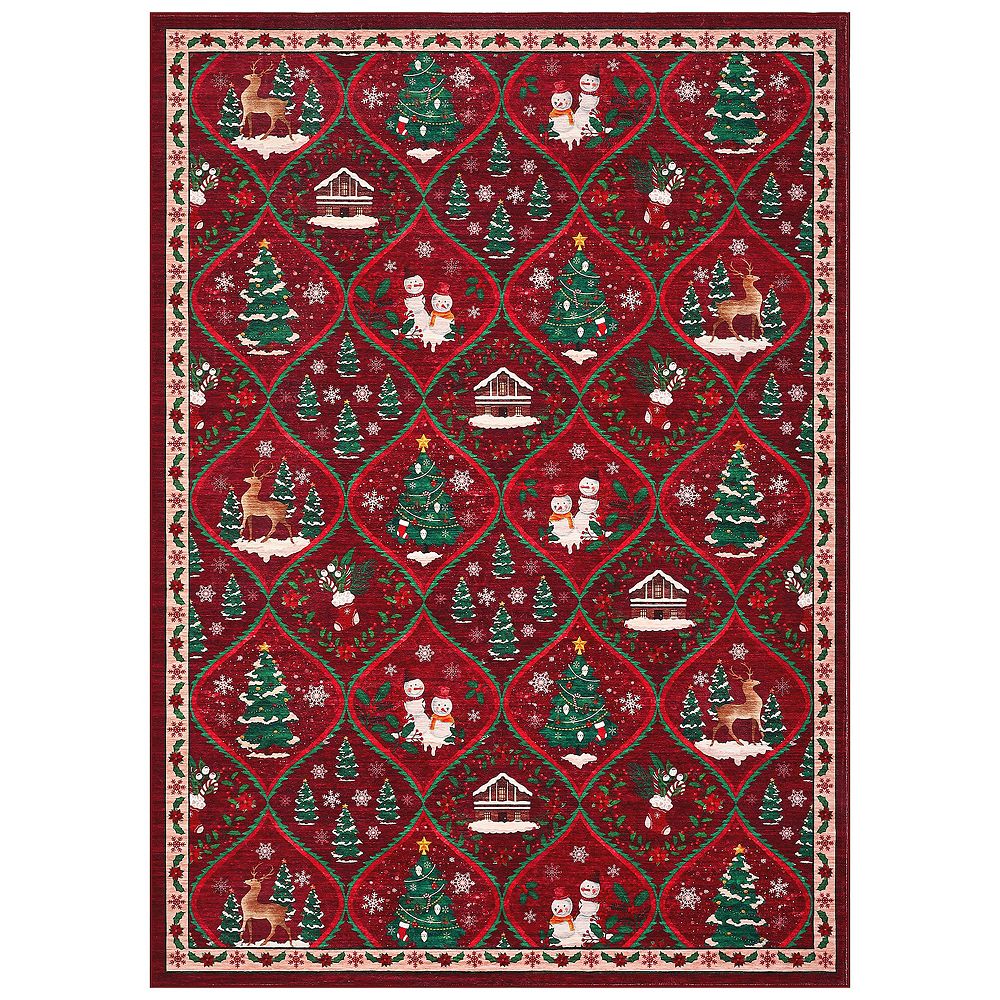 Christmas Rug Santa Reindeer Holiday Accent Rug Non-Slip Non-Shedding ...