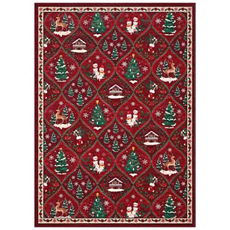 Christmas Rug Santa Reindeer Holiday Accent Rug Non-Slip Non-Shedding Thin Washable Xmas Carpet