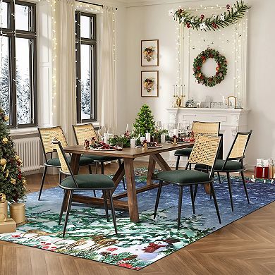Garvee Christmas Washable Area Rug Peaceful Snowy Night Low Pile Non Slip Rug for Festive Decor
