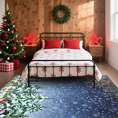 Garvee Christmas Washable Area Rug Peaceful Snowy Night Low Pile Non Slip Rug for Festive Decor