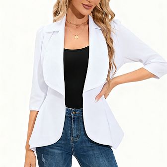 Womens Puff Sleeve Blazer Ruffle Hem Casual Open Front Blazer Jacket