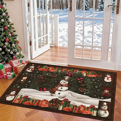 Christmas Snowman Washable Non Slip Area Rug Christmas Decorations Rugs for Living Room