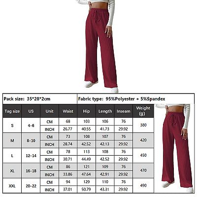 Women Wide Leg Knit Ribbed Lounge Pants Elastic Waist Straight Leg