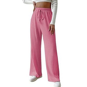 Women Wide Leg Knit Ribbed Lounge Pants Elastic Waist Straight Leg Sweatpants