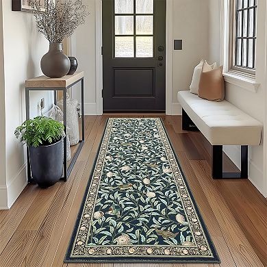Farmhouse Botanical Machine Washable Rugs with Rubber Backing Low Pile Stain-Resistant Carpet