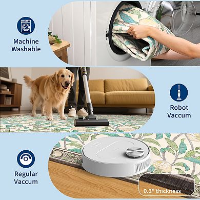 Farmhouse Botanical Machine Washable Rugs with Rubber Backing Low Pile Stain-Resistant Carpet