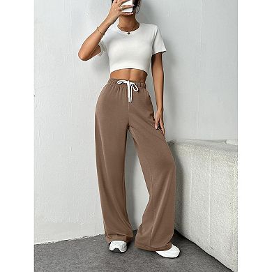 Womens Wide Leg Sweatpants High Waisted Lounge Sweat Pants Loose Drawstring Pant with Pocket