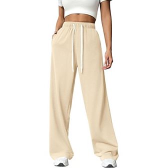 Womens Wide Leg Sweatpants High Waisted Lounge Sweat Pants Loose Drawstring Pant with Pocket