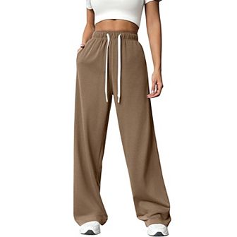 Womens Wide Leg Sweatpants High Waisted Lounge Sweat Pants Loose Drawstring Pant with Pocket