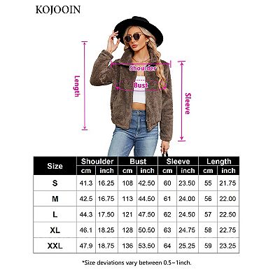 Women's Fleece Jackets Zip-Up Jacket Coats Long Sleeve Mock Neck Open Front Jacket with Pockets