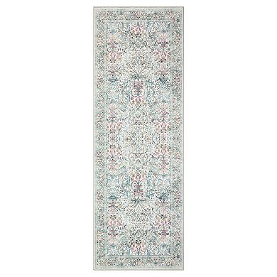 Floral Machine Washable Non-Slip Rug for Living Room Non-Shedding Low Pile Farmhouse Mat