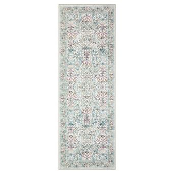 Floral Machine Washable Non-Slip Rug for Living Room Non-Shedding Low Pile Farmhouse Mat