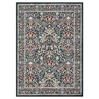 Floral Machine Washable Non-Slip Rug for Living Room Non-Shedding Low Pile Farmhouse Mat