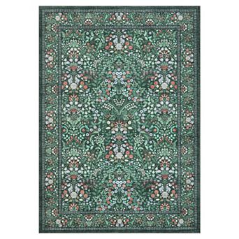 Floral Machine Washable Non-Slip Rug for Living Room Non-Shedding Low Pile Farmhouse Mat