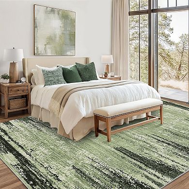 Abstract Machine Washable Rugs, Stain-Resistant Contemporary Indoor Floor Cover