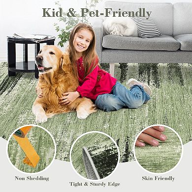 Abstract Machine Washable Rugs, Stain-Resistant Contemporary Indoor Floor Cover