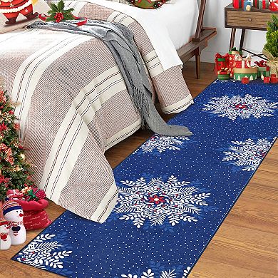 Christmas Snowflake Area Rug Washable Non Slip Entryway Mats for Bedroom Living Laundry Room Indoor