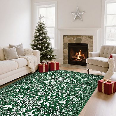 Machine Washable Christmas Rug with Non Slip TPR Backing, Decorative Xmas Holiday Carpet