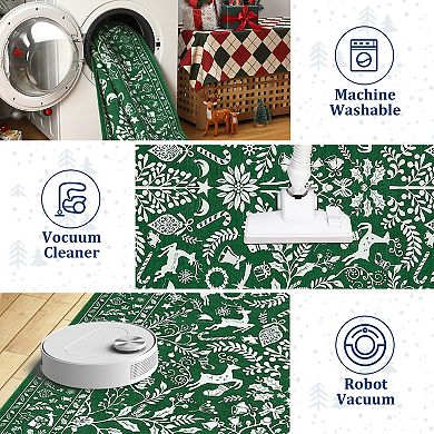 Machine Washable Christmas Rug with Non Slip TPR Backing, Decorative Xmas Holiday Carpet