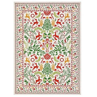 Machine Washable Christmas Rug with Non Slip TPR Backing, Decorative Xmas Holiday Carpet