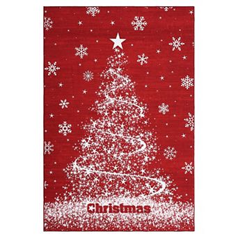 Christmas Washable Rugs Non Slip Christmas Tree Area Rug Low Pile Winter Snowflake Foldable Carpet
