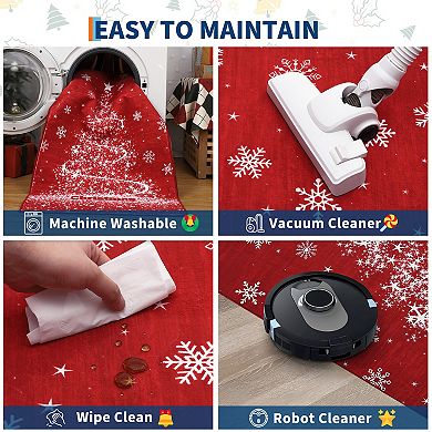 Christmas Washable Rugs Non Slip Christmas Tree Area Rug Low Pile Winter Snowflake Foldable Carpet