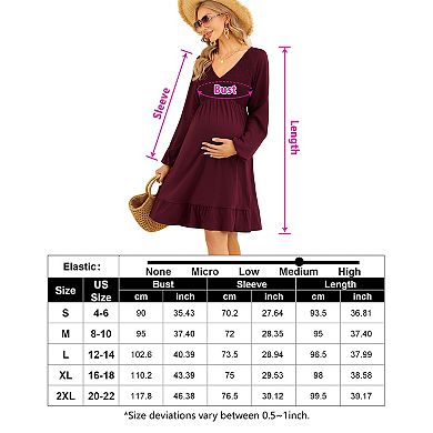 Women's Maternity Long Sleeve Smocked Dress V Neck Summer Casual Midi Dress Baby Shower Photoshoot