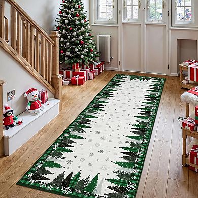 Christmas Washable Rug Non-Slip Non-Shedding Foldable Ultra-Thin Xmas Decorative Holiday Floor Mats