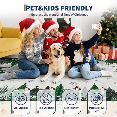 Christmas Washable Rug Non-Slip Non-Shedding Foldable Ultra-Thin Xmas Decorative Holiday Floor Mats