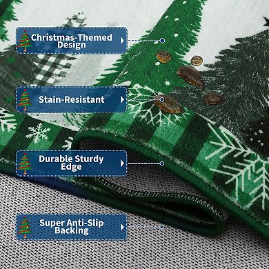 Christmas Washable Rug Non-Slip Non-Shedding Foldable Ultra-Thin Xmas Decorative Holiday Floor Mats