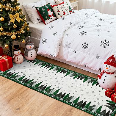 Christmas Washable Rug Non-Slip Non-Shedding Foldable Ultra-Thin Xmas Decorative Holiday Floor Mats