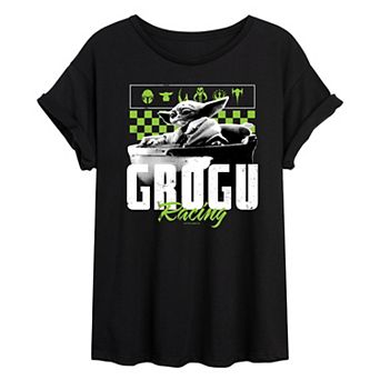 Juniors' Star Wars The Mandalorian Grogu Racing Oversized Tee