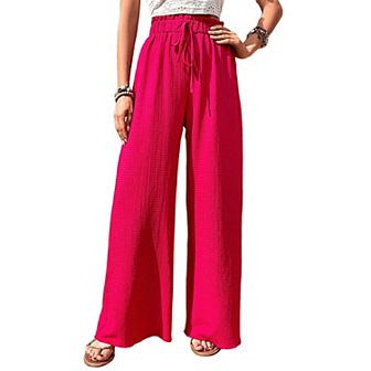 Palazzo Pants for Women Dressy Casual Drawstring High Waisted Wide Leg Pant Lightweight Trouser