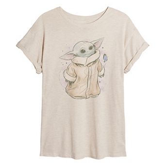 Juniors' Star Wars The Mandalorian Grogu Distressed Oversized Tee