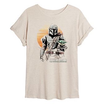 Juniors' Star Wars The Mandalorian Distressed Oversized Tee