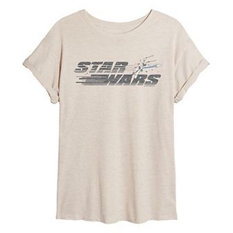Juniors' Star Wars Logo X-Wing Distressed Oversized Tee