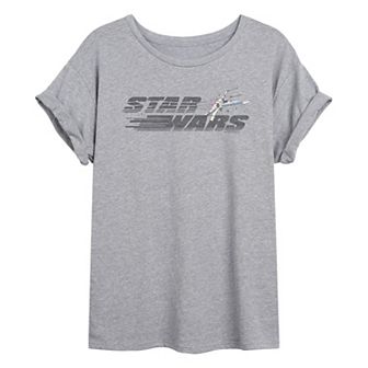 Juniors' Star Wars Logo X-Wing Distressed Oversized Tee