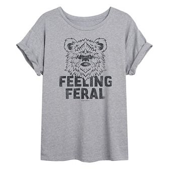 Juniors' Star Wars Feeling Feral Ewok Distressed Oversized Tee