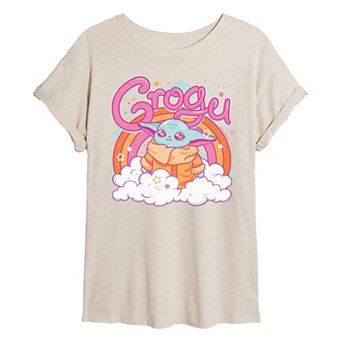 Juniors' Star Wars The Mandalorian Grogu Kawaii Oversized Tee