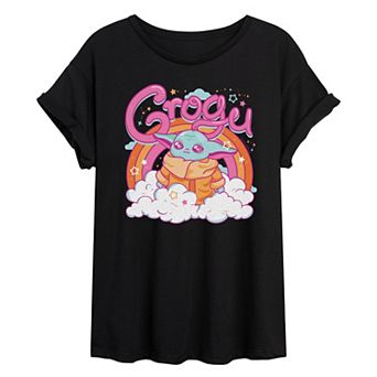 Juniors' Star Wars The Mandalorian Grogu Kawaii Oversized Tee