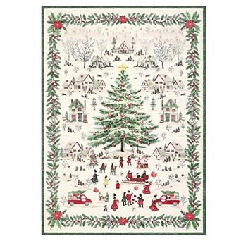 Christmas Area Rugs Xmas Decorative Washable Rug Christmas Tree Winter Festive Floor Cover