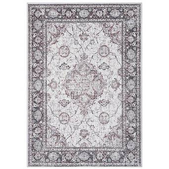 Area Rug Washable for Living Room Non-Slip Backing Vintage Floral Low Pile Floor Mat Bedroom Dining