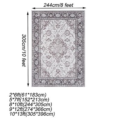 Area Rug Washable for Living Room Non-Slip Backing Vintage Floral Low Pile Floor Mat Bedroom Dining