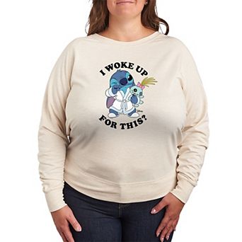 Plus Size Disney's Lilo & Stitch I Woke Up For This? French Terry Long Sleeve Tee