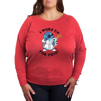 Plus Size Disney's Lilo & Stitch I Woke Up For This? French Terry Long Sleeve Tee