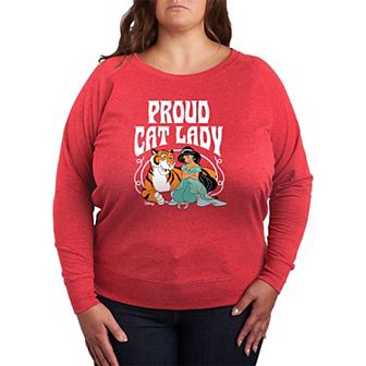 Plus Size Disney's Jasmine Proud Cat Lady French Terry Long Sleeve Tee